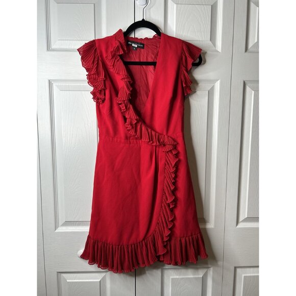 Jill Jill Stuart Red Flutter Sleeve Ruffle V-Neck Dress Women's Size 4 - Picture 10 of 10